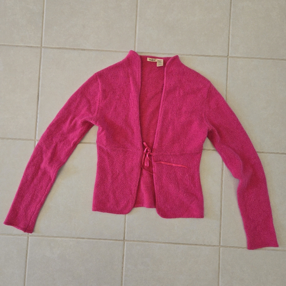 Vintage Y2K Studio Y Pink Wool Blend Knit Cardigan Sweater S Long Sleeve Barbie